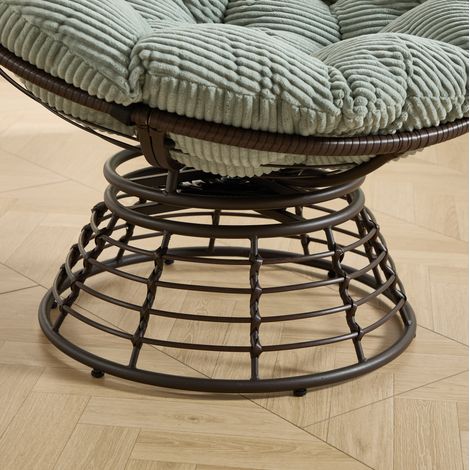 Fauteuil Papasan Rotatif Ergonomique en Résine Tressée avec Coussin Épais Vert Clair (1/5)