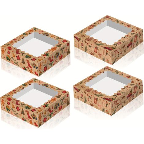 Boîtes-cadeaux de Noël avec fenêtre transparente - 12 pièces, motifs bonhomme de neige, pain d'épice et chaussettes - Boîtes en papier kraft pour bonb (1/5)