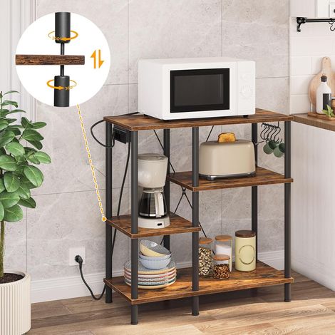 Étagère de Cuisine, Support pour Four à Micro-Ondes avec Prise de Courant, Support de Micro-Ondes avec Crochets en S, Etagères de Stockage, Marron Rustique et Noir EBF07CHB01,HOOBRO (1/5)