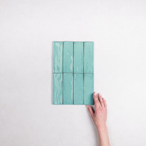 Carrelage Effet Zellige Bleu Turquoise FANGO Aquamarine Gloss 5x15cm (1/5)