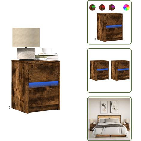 Nachttische mit LED-Leuchten 2 Stk. Räuchereiche Holzwerkstoff - Nachttisch - Nachttische - Nachtschrank - Nachtkonsole (1/5)