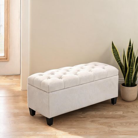 Pouf coloris blanc crème en polyester mousse 100 x 40 x 44 cm (1/5)
