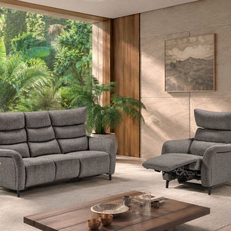Ensemble Canapés 3P relax élec + fauteuil élec tissu gris - VARENNE (1/5)