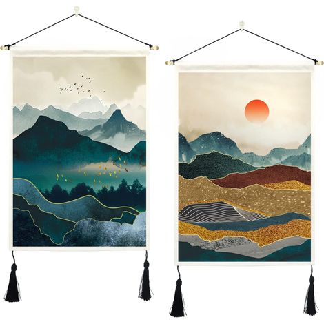 Lot de 2 tapisseries murales montagne et forêt, paysage naturel 35 x 50 cm (1/5)