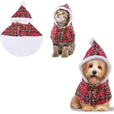 Costume natalizio per animali domestici - Motivo a fiocchi di neve - Abito natalizio - Vestiti festivi per animali domestici - Con fiocco e campanellini - Per cani e gatti - Feste - Carnevale - (1/5)
