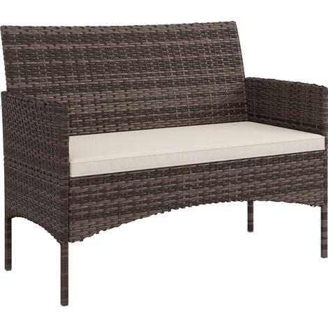 2-Sitzer Rattan Gartensofa PE-Rattan Outdoor-Terrassen-Sofa mit Polster, Anti-Rutsch-Matten, Stahlrahmen, Khaki