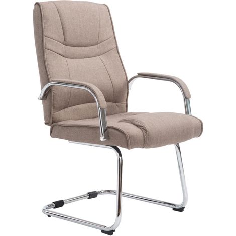 Fauteuil de bureau sans roulettes accoudoirs chaise visiteur charge maximale 180 kg en tissu taupe cadre en métal BUR10722 (1/5)