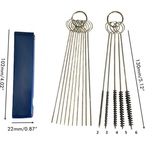 Kit de nettoyage pour carburateurs (résidus de carbone et gicleurs) : aiguilles et brosses en acier inoxydable pour moto, cyclomoteur et poste à souder. (1/5)