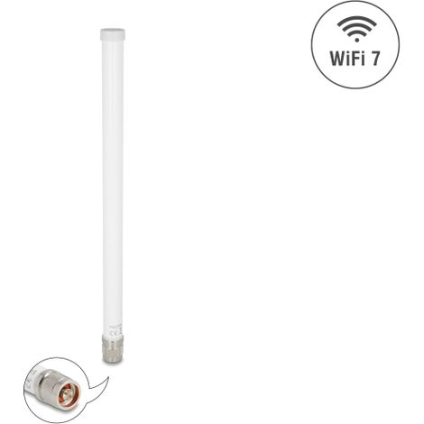 Delock Antena WiFi 7 macho N 4,5 - 6,6 dBi 32 cm omnidireccional fija para exteriores blanca