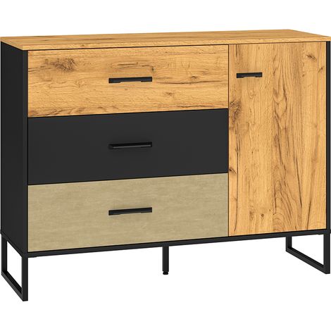 Sideboard 120cm, schwarz mit Eiche und sandfarben, CASPER-131 (1/5)