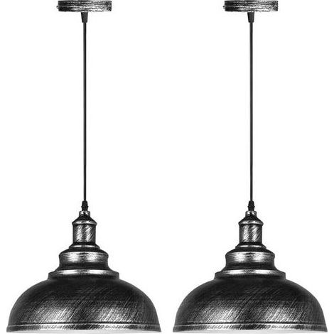 TAISHENGDA - Set mit 2 industriellen Pendelleuchten, Vintage E27 Retro-Metall-Deckenleuchten für Küche, Esszimmer, Wohnzimmer, Restaurant, Durchmesser 29 cm (Silberfarbe) (1/5)