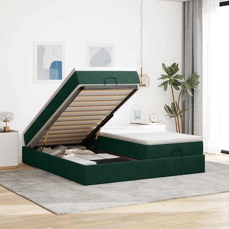 Cadre de lit ottoman avec matelas vert foncé 200x200 cm velours (1/5)