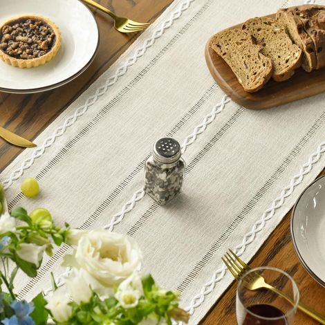 Runner da tavolo bohémien con nappe - stile rustico - decorazione da tavolo da cucina - festa - matrimonio - sala da pranzo o decorazione per compleanno - 13 x 56 pollici - crema (1/4)