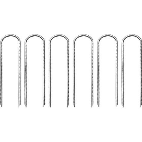 Set mit 6 silbernen U-förmigen Stahlheringen, 30 cm, für Trampoline, Camping, Pavillons und Schaukeln (1/5)