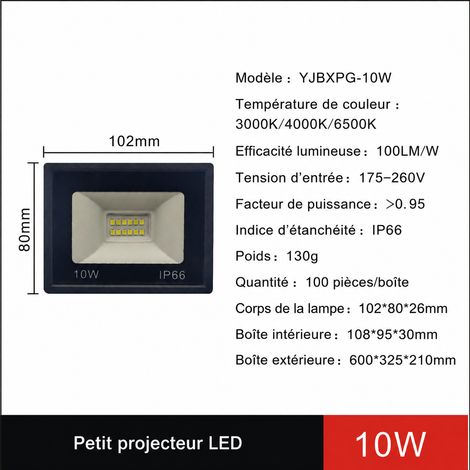 Projecteur LED extérieur 10W 6500K étanche IP66 220V 10w 6500k 10,2 × 8 × 2,6 cm 130 g – Livraison gratuite
