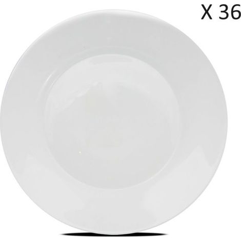 Assiette plate à dessert - JUANIO - Service 36 pièces - Verre opale - Diam. 20 cm - Blanc, micro-ondes & lave-vaisselle (1/4)