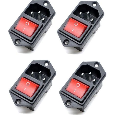 Lot de 4 Modules d’Entrée IEC320 C14 avec Interrupteur – Prise Mâle 250V 10A pour Alimentation Électrique, Bricolage et Réparation (Rouge) (1/5)