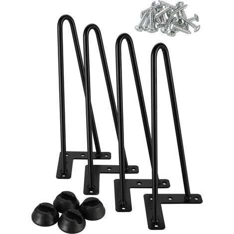 4 pieds de table en épingle à cheveux Pieds de meubles Pieds de table en épingle à cheveux 30cm de hauteur - Protections de sol et vis gratuites - Noir