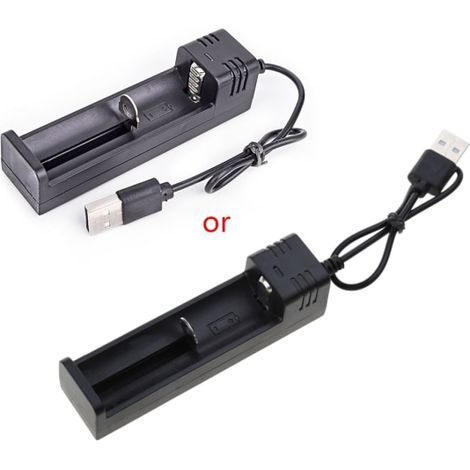 New USB charger for 3.7V lithium-ion batteries (compatible with 1 x 18650, 16340, 14500 or 26650 battery). Rechargeable, 500mA. (1/5)
