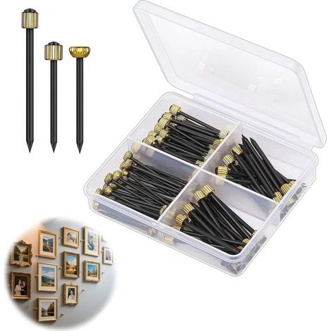 90 Pièces Clous de Suspension Kit, 3 Tailles de Crochets avec Cintres Photo Clous Cintres Clou, Clou Pointe Murale pour Cadre,Kit de Crochets avec Clou pour Accrochage de Cadres et Décorations (1/5)