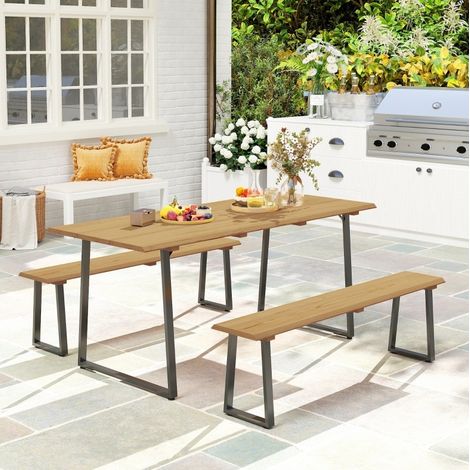 MEUBLIV Ensemble repas de jardin 178x76x77 cm naturel – 3 pièces, sans matelas (1/5)