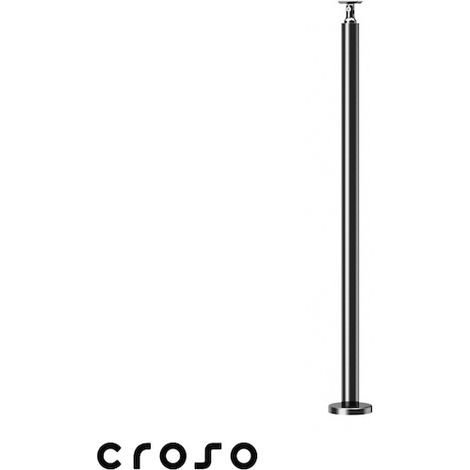 Poteau de garde corps au sol support pour lisse AISI304 brosse - Hauteur : 970 mm - Diamètre : 42.4 mm - inox 304 - CROSO