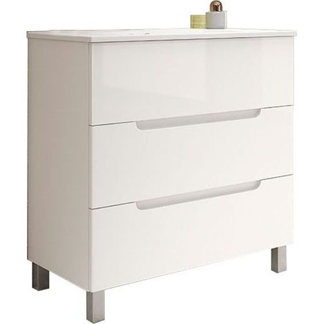 Kibath Mueble de baño con Lavabo VICTORIA 100x45 cm acabado BLANCO mate 3 cajones con patas