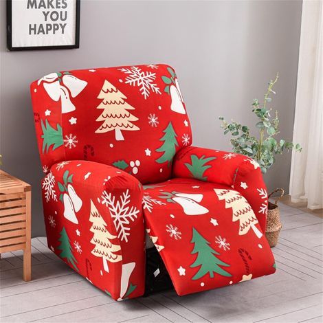 Juego de 4 fundas para sillón reclinable con estampado de árbol de Navidad, de 1 plaza, con bolsillos. (1/5)