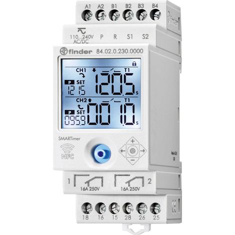 Finder – Interrupteur horaire pour rail 230 V/AC – Programmable jusqu'à 9999 h – Courant max 16 A – Indice de protection IP20 – Pour tableau électrique