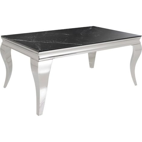 Table basse VELENA 100 cm effet marbre noir en pierre frittée – Pieds galbés argentés
