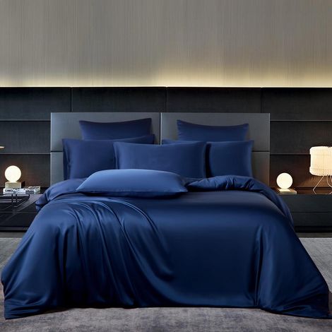 Bettwäsche 200x200 cm Blau, 50% Bambus Lyocell, Kühlend, Atmungsaktiv, 3-teilig