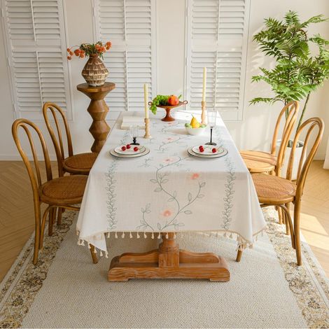 Nappe aspect lin avec broderie, hydrofuge, 140x140 cm