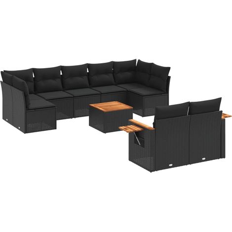 vidaXL Salon de jardin 10 pcs avec coussins noir résine tressée (1/5)