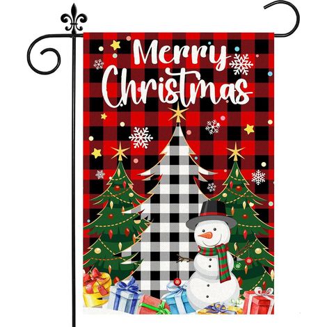 Drapeau De Jardin - Drapeau Double Face Pour Extérieur - Motif Noël Arbre De Noël Bonhomme De Neige - Toile De Jute À Carreaux Buffalo - 32 x 46 cm - 1 Pièce (1/5)