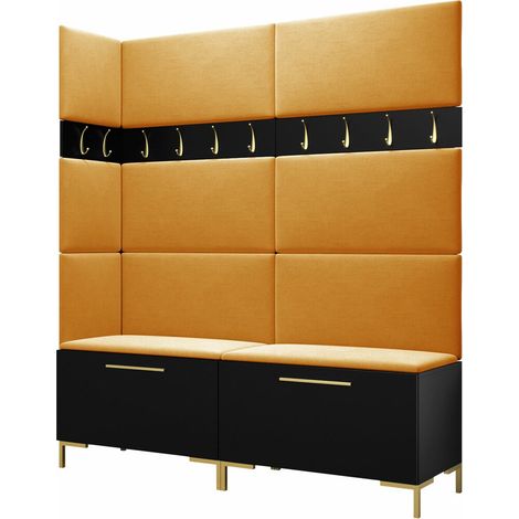 Conjunto para recibidor Nomal V, Negro, 196x168x46cm, Aglomerado laminado, Tapiz, Montada en la pared, Colocada