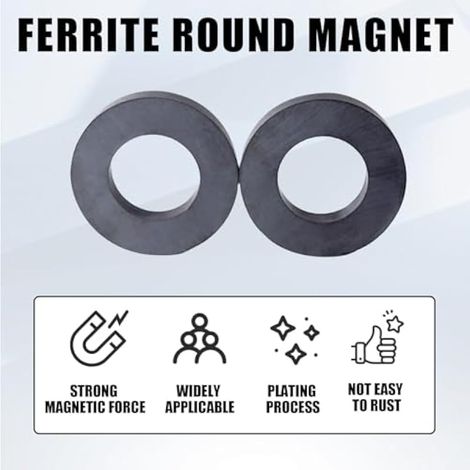 Lot de 2 aimants en ferrite - Grand anneau de ferrite - Diamètre : 60 x 32 x 10 mm - Avec trou - Anneau magnétique résistant - Avec trou - Pour l'industrie, le bricolage, les loisirs créatifs, les (1/3)