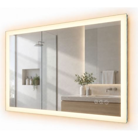 Relaxdays Espejo de baño LED, 50 x 70 cm, regulable, antivaho, toma de corriente, IP44, rectangular, aluminio y cristal (1/5)
