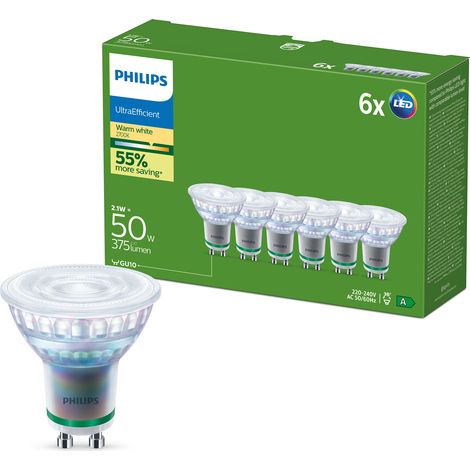Philips UltraEfficient Foco GU10 50W Luz blanca cálida - 6 unidades (1/5)