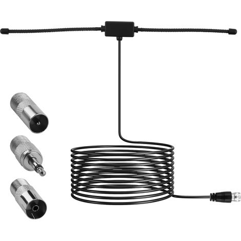 Antenne FM Dab Radio 75 Ohms Dipôle avec Connecteur Type F, 3 Adaptateurs, Câble d’Extension de 3m pour Radio FM/Dab, Compatible avec Chaînes Stéréo, Récepteurs AV et Antenne Dab Voiture (1/5)