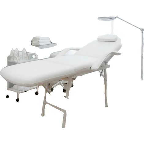 Chaise de beauté, éco-cuir, cadre en métal, 185 x 78 x 76 cm, Blanc (1/2)