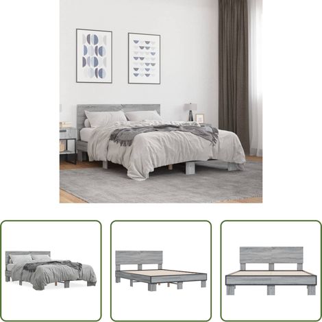 vidaXL Estructura cama madera ingeniería metal gris Sonoma 120x200 cm (1/5)