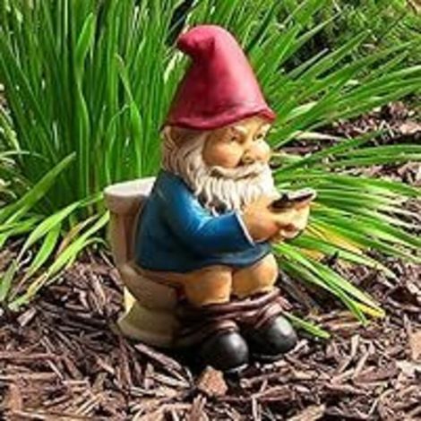 Bardusch-Nain de jardin sur les toilettes - 13 cm sur les toilettes avec journal - Figurine de jardin amusante - Décoration résistante aux intempéries pour jardin, camping - Décoration de jardin pour