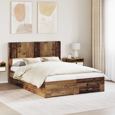 vidaXL Bettgestell mit Stauraum und Kopfteil Altholz 120 x 190 cm (1/5)