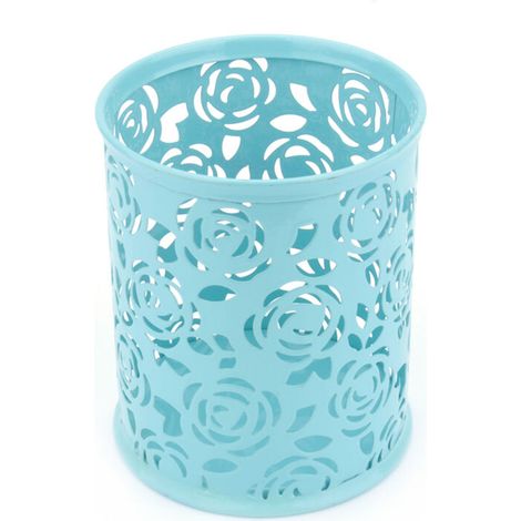 Pot à stylos motif fleur de rose creux pour bureau - Organisateur bleu (1/5)