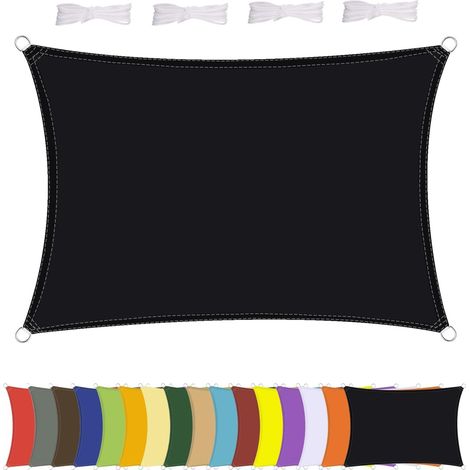 Voile d'ombrage rectangulaire imperméable, résistant aux intempéries, polyester de qualité supérieure, plusieurs longueurs et largeurs au choix avec cordes de fixation, rectangulaire 1 x 2 m, (1/5)