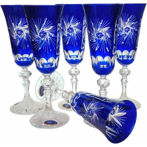 Verres à champagne en cristal de cobalt 150 ml, moulin à olives (1/5)