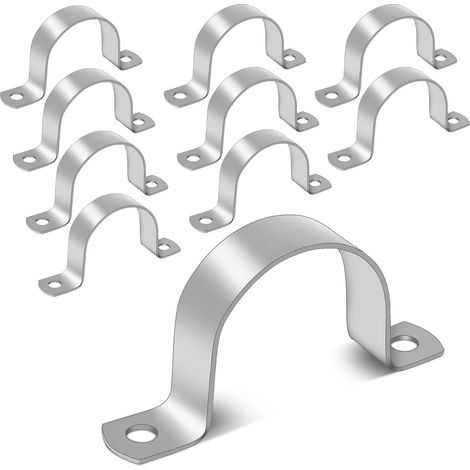 Confezione da 10 fascette stringitubo in acciaio inox – Staffa a U con 2 fori, fascette stringitubo da 50 mm per fascette stringitubo, fascette per tubi e staffe di montaggio – (1/5)
