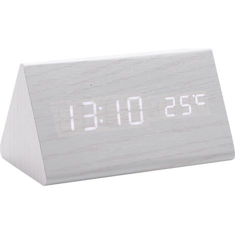 Horloge en bois LED, thermomètre, horloge électronique, réveil étudiant créatif en bois, horloge numérique triangulaire en bois blanc (1/2)