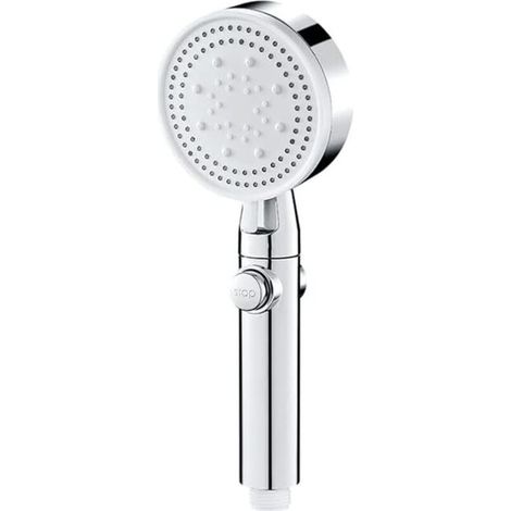 Soffione doccia a risparmio idrico, anticalcare con filtro, universale e ad alta pressione, 5 tipi di getto, spegnimento automatico, argento (1/4)