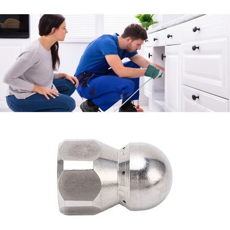 Buse de nettoyage haute pression 5000 PSI pour canalisations, mini buse compacte et durable, tête sphérique pour tuyau d'évacuation des eaux usées - 1 trou à l'avant, 6 trous à l'arrière (1/5)